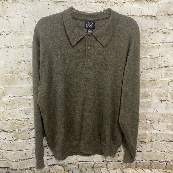 Jos A Bank Greenish Brown Italian Merino Wool Collared Sweater - Picture 1 of 4